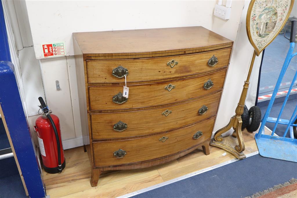 A Regency mahogany bowfront chest of four long drawers, width 101cm, depth 48cm, height 102cm